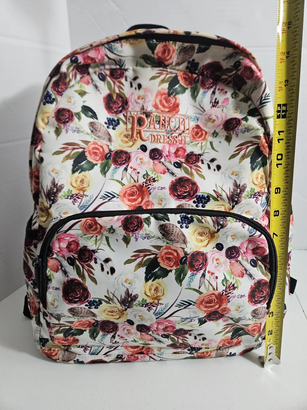 Ranch Dress'N Floral Print Backpack - White Multicolor Roses Excellent Condition